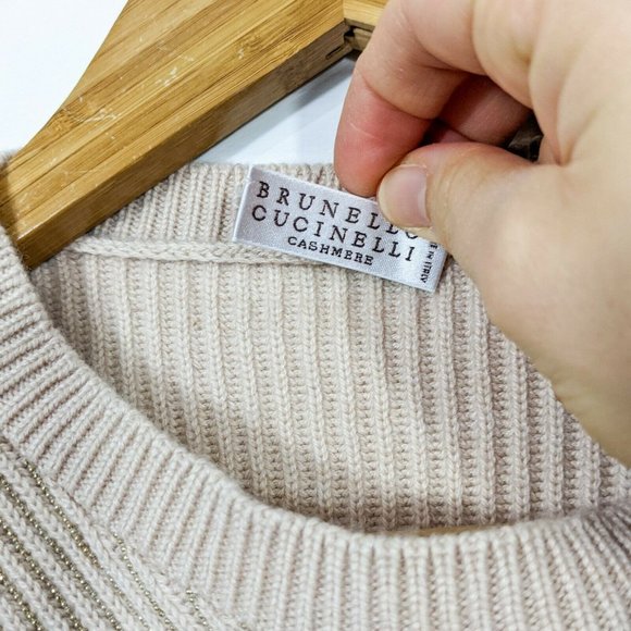 BRUNELLO CUCINELLI Beige Cashmere Beaded Dolman Sweater NWT XS - Picture 5 of 10